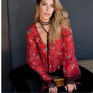 CINQ A SEPT | Women's Jemma Printed Silk Top W/Choker Detail | Size Medium